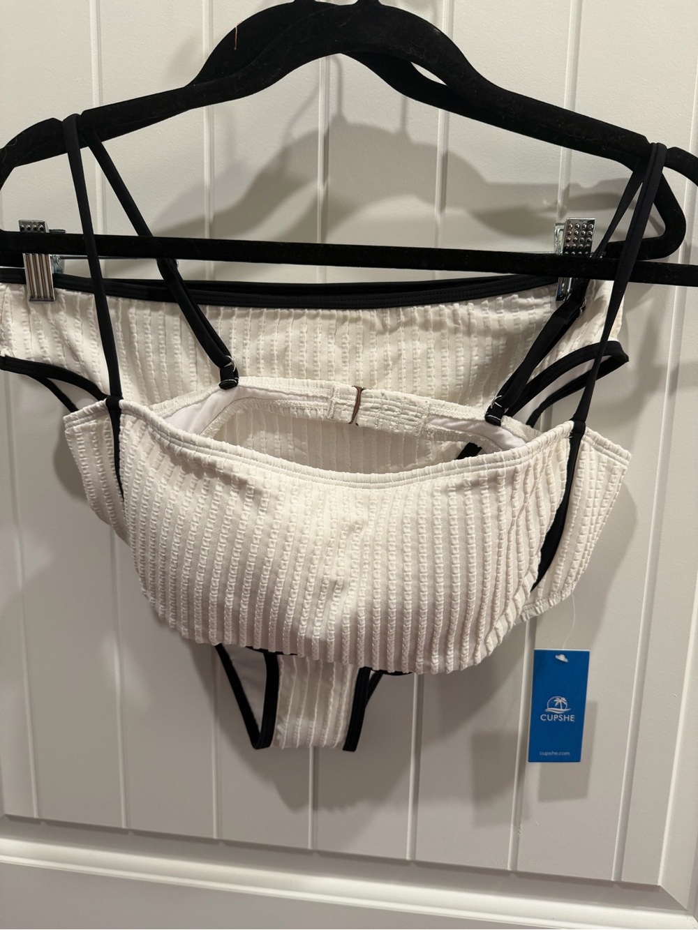 NWT CUPSHE White Textured Bikini Set Size Large Adjustable Straps
